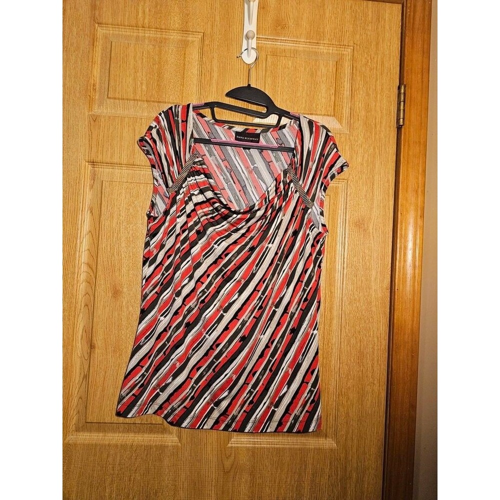 Dana Buchman Diagonal Brushstroke Beaded Cowl Neck Top - Women's Size S